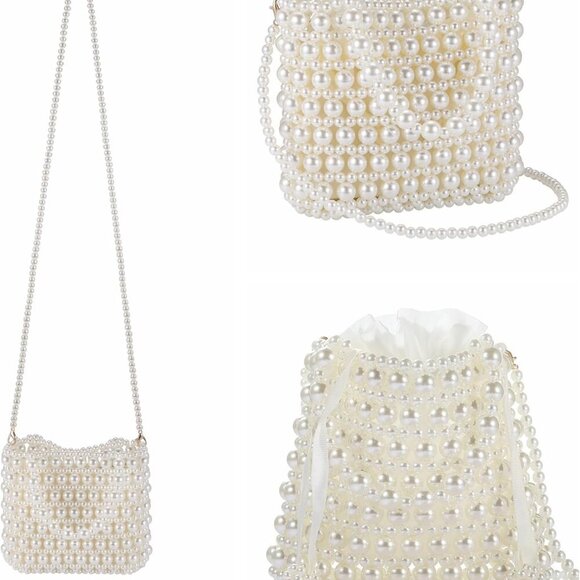 Women Pearl Clutch Bag Crossbody Handbag Purse Beaded Evening Bag Shoulder Weddi - Picture 5 of 7